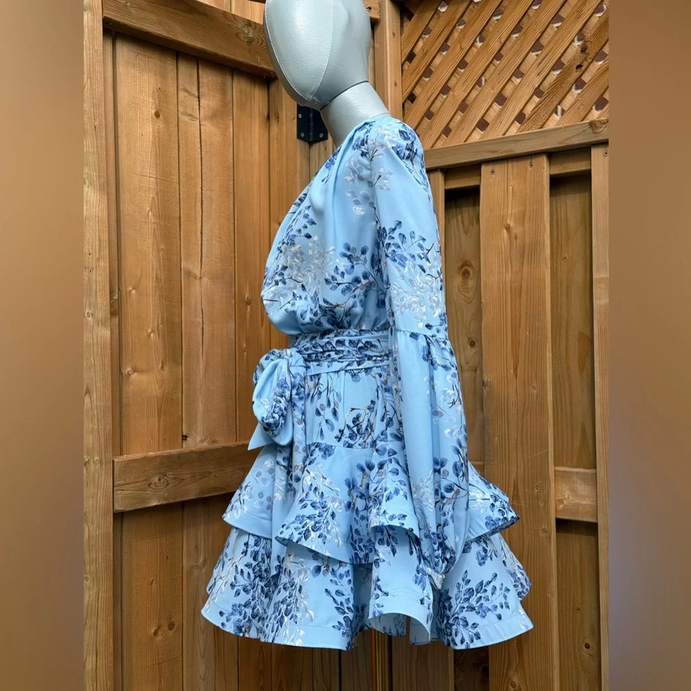 🆕 BRONX & BANCO 🧿 NWOT Bedouin Blue Poppy Tiered Mini Dress - Sz XS US